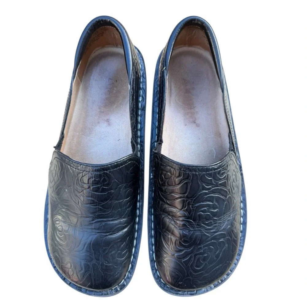 Alegria Debra Black Embossed‎ Leather Clogs Comfort Shoes EU 37